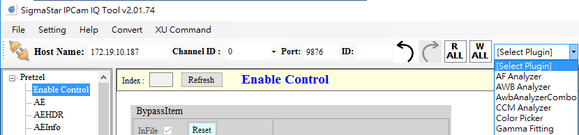 Plugin drop-down menu interface