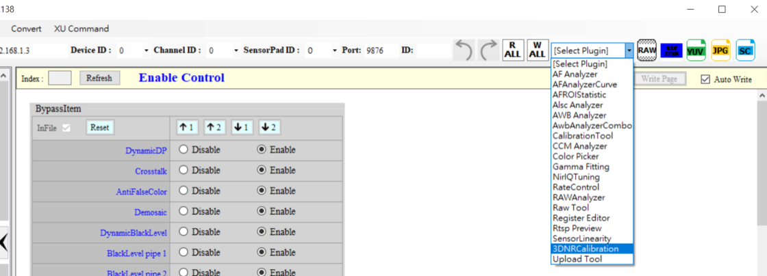 Select the Menu of 3DNR Calibration Tool