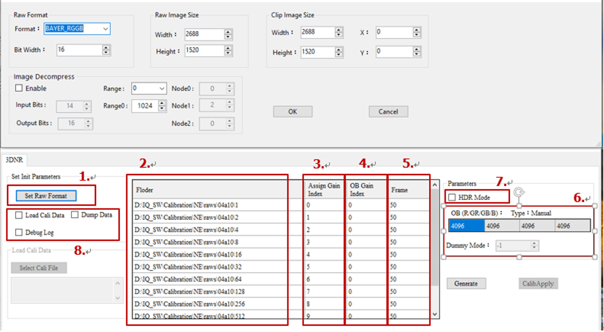 Calibration Parameter Setting Interface