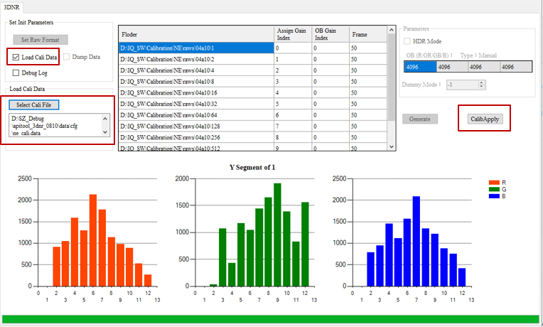 Applying Calibration Data in 3DNR Calibation Interface
